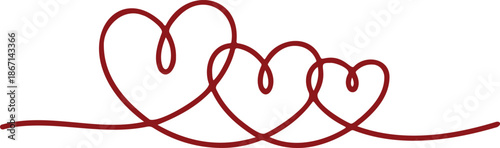 WebElegant continuous line drawing featuring three interconnected hearts in a deep maroon color forming a single flowing romantic design element perfect for celebration graphics.