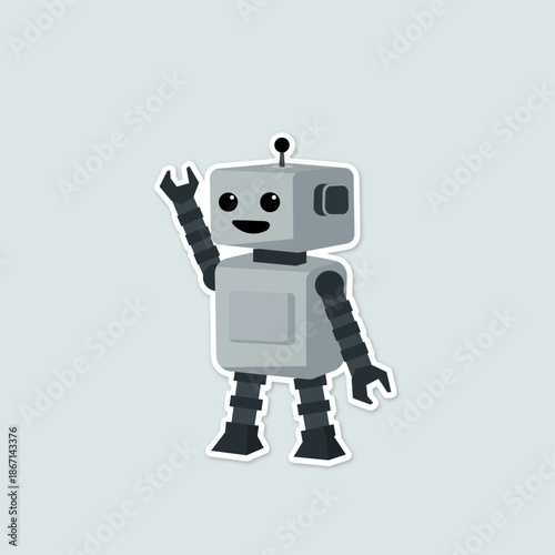 Robot in a sideways pose deep fake ai gray robot sticker on a gray background