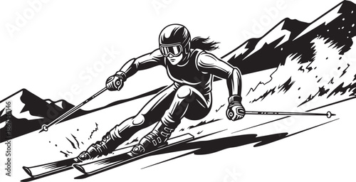 Mountain Skiing Silhouette Set