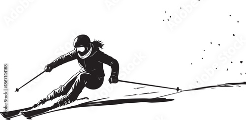 Mountain Skiing Silhouette Set