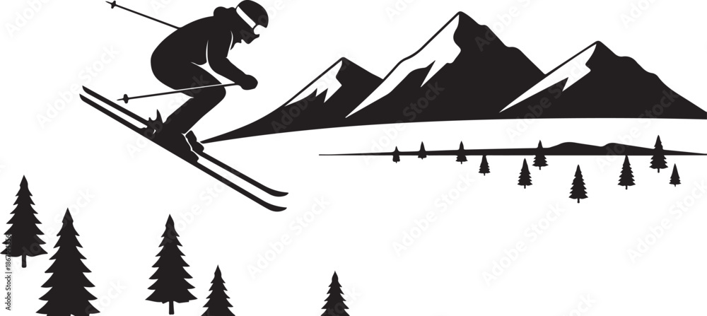 Fototapeta premium Mountain Skiing Silhouette Set
