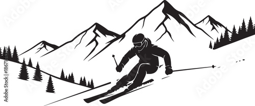 Mountain Skiing Silhouette Set