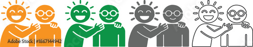 colorful people icons with happy faces and supportive gestures in various colors