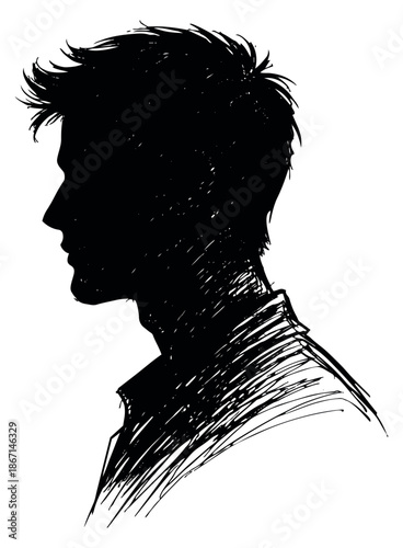 Hand drawn illustration of a man's profile depicting a silhouette for identity concepts