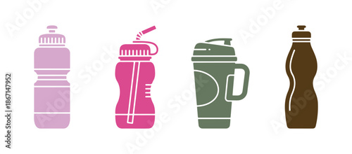 A solid glyph-style icon of a water bottle, made for web or mobile applications, great for fitness and hydration, includes a vector graphic of a sports bottle with editable strokes.