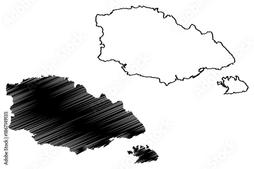 Gozo Region (Republic of Malta, Gozo and Comino island, archipelago, Regions of Malta) map vector illustration, scribble sketch Regjun Ghawdex map