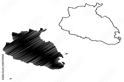 Southern Region (Republic of Malta, island, archipelago, Regions of Malta) map vector illustration, scribble sketch Regjun Nofsinhar map