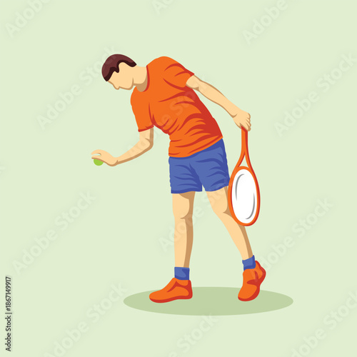 Tennis Player Athlete in Dynamic Pose Vibrant Stylized Vector