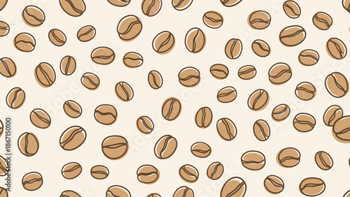 Seamless pattern of roasted coffee beans scattered randomly.