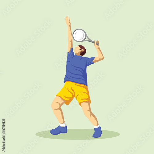 Tennis Player Athlete in Dynamic Pose Vibrant Stylized Vector