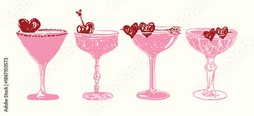 Pink Valentine’s Cocktails with Heart Garnish