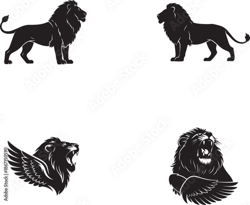 Lion Silhouettes Depicting Strength, Nobility, and Mythical Power