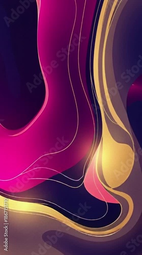 Abstract Pink and Gold Flowing Lines on Dark Background