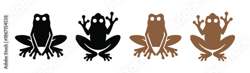 Set of vector frog. Frog silhouette vector on white background. Collection of poisonous amphibians with slender long legs in various poses and in motion, shown from behind and from above