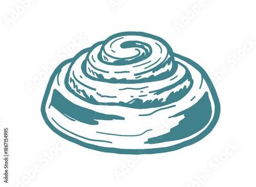 Hand drawn cinnamon roll icon.Sweet bun swirl vector graphic.Rustic bakery pastry sketch.Isolated dessert doodle element.Vintage style food illustrati