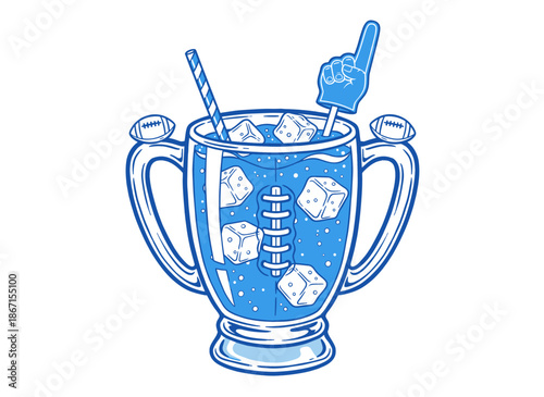 Football Fan Drink Trophy.Game Day Mug Illustration.Sport Tailgate Beverage Art.Retro Trophy Cocktail.American Football Beer Mug