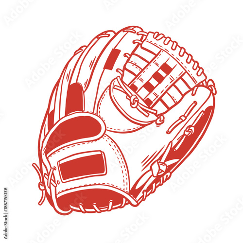 Vintage Baseball Glove Illustration.Retro Catching Mitt Vector.Sport Equipment Graphic.Line Art Fielding Glove.Engraving Style Mitt