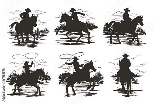 Cowboys riding and roping