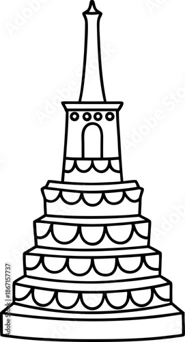 tiered tower monument icon multi level architectural structure outline, historical landmark symbol