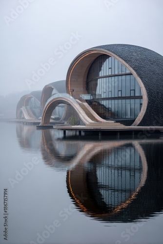 Mad architects taiping lake cultural architecture reflecting in fog