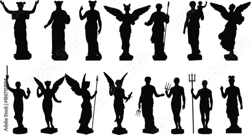 Classical Statue Silhouettes, Ancient Figures, Mythological Characters, Greek, Roman, Art, Sculpture, Culture, History, Elegant, Decorative, Iconic