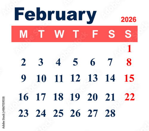 2026 February Monthly Calendar Minimalist Clean Design