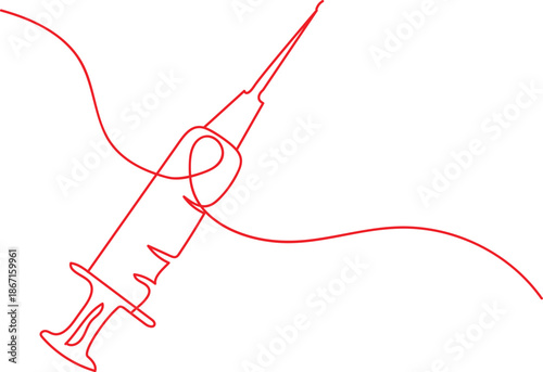 continuous one-line drawing of a syringe. minimalist