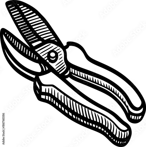 Pruning shears illustration hand drawn garden tool for cutting branches and plants