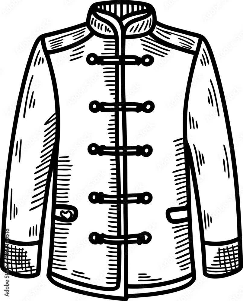 Fototapeta premium Traditional chinese tang jacket with mandarin collar and frog button closure