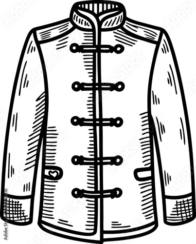 Traditional chinese tang jacket with mandarin collar and frog button closure