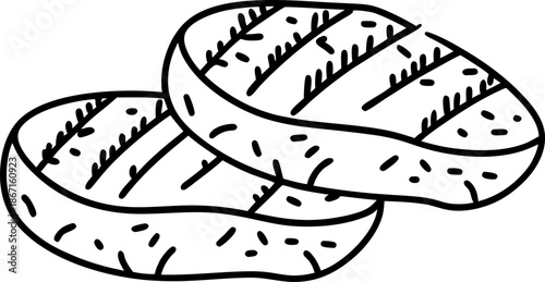 Two grilled meat steaks with grill marks, barbecue food illustration, cooking and dining concept