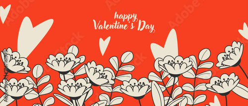 Flower garden with hearts background, banner