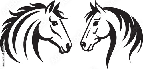 Twin Horse Heads Facing Each Other Tribal Art Design