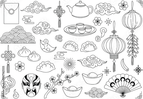 Chinese, culture, festival, tradition, heritage, lantern, mask, opera, fan, blossom, moon, dumpling, mooncake, teapot, ingot, artwork