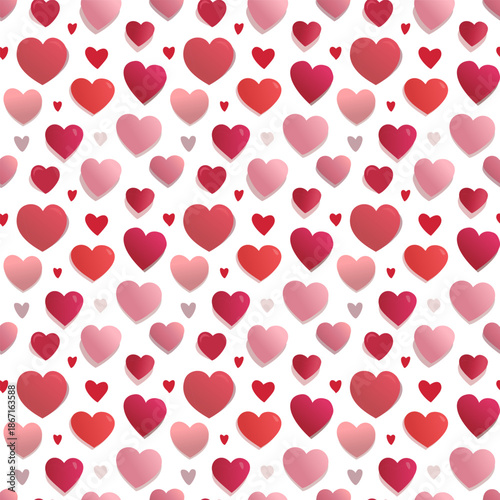 Seamless pattern with red hued hearts. Greeting card for Valentines Day. Vector illustration for postcards, greetings, wallpapers, textiles related to love and romance.