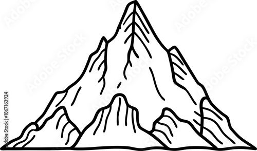Mountain landscape outline drawing with rugged peaks and steep slopes