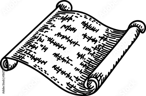 Ancient scroll illustration with handwritten text and curled edges on parchment paper