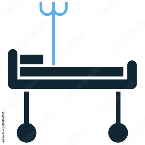 Patient bed icon vector for hospital interiors. Ideal for inpatient care, recovery rooms, medical furniture, and sleeping accommodation symbols.