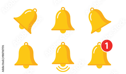 Collection of yellow bell icons in various states and styles