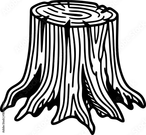 Tree stump with detailed wood texture and irregular roots design