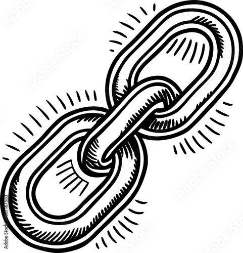 Interconnected metal chain link illustration connection, strength and unity concept drawing