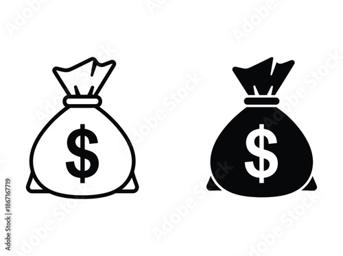 Money bag icon set with dollar sign
