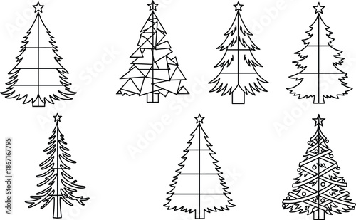 Christmas tree silhouettes, festive holiday design, decorative pine illustration, stylized fir art, seasonal celebration graphic, abstract spruce shapes, winter decoration vector