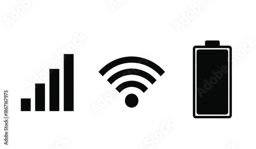 Black icons of signal strength, wifi symbol, and battery