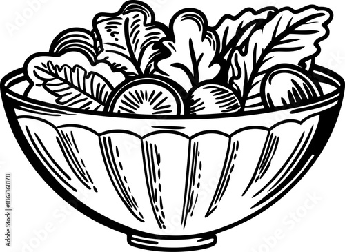 Fresh vegetable salad in bowl healthy food with leafy greens and sliced vegetables