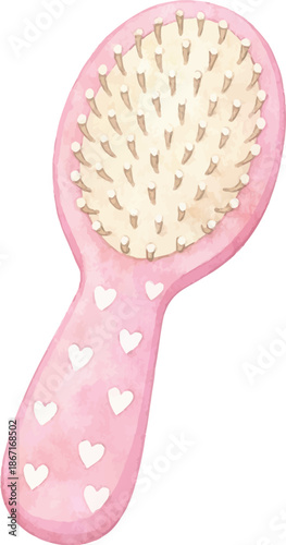 Soft pink heart pattern hairbrush with gentle bristles for children's daily grooming and styling