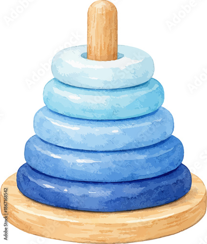 blue wooden stacking ring toy on round base montessori inspired early learning and motor skill development
