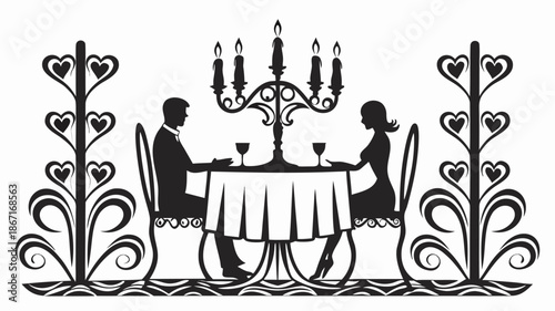 Romantic couple dining together at a candlelit table