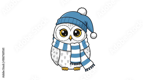 Cute Cartoon Snowy Owl Winter Mascot Vector