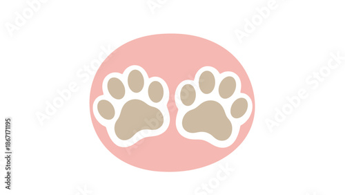 Two adorable cartoon paw prints on a soft pink oval background.